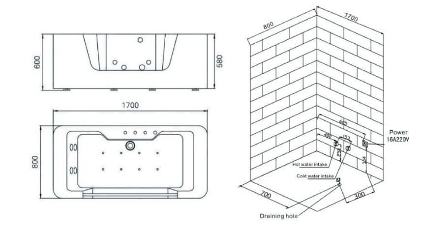 bản vẽ kỹ thuật Bồn tắm MASSAGE Euroking EG–1781D