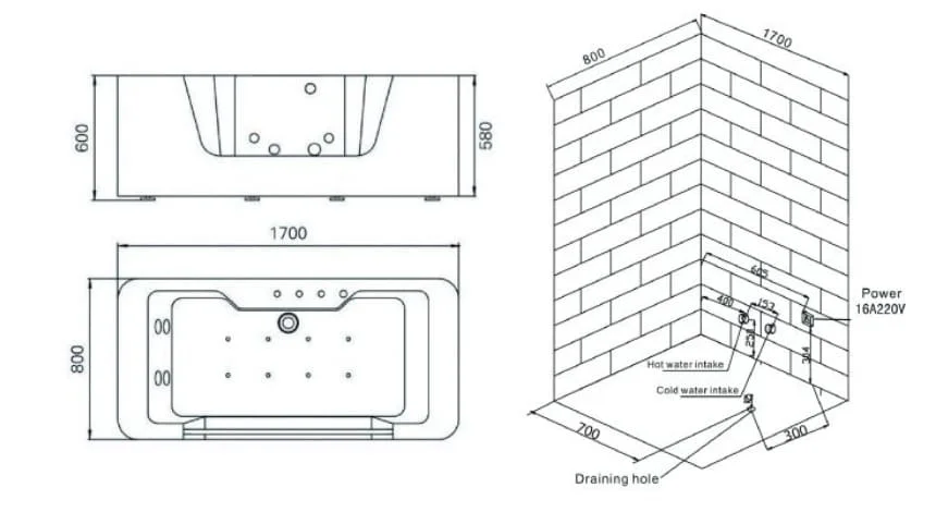 bản vẽ kỹ thuật Bồn tắm MASSAGE Euroking EG–1781D