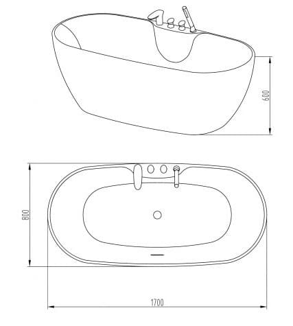Bảng vẽ kỹ thuật Bồn tắm Euroking EU-612B 