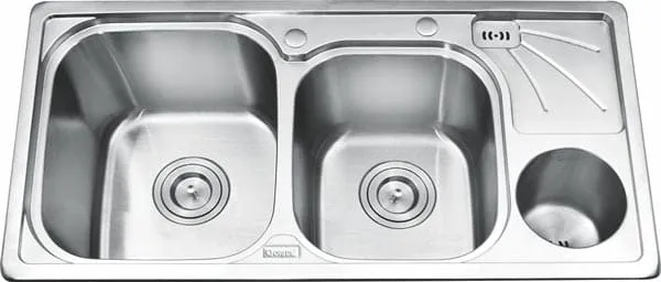 Chậu rửa bát 2 hố có hộp rác Inox Gorlde GD-9035