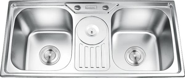 Chậu rửa bát 2 hố 1 hộp rác SUS 304 Gorlde GD-955