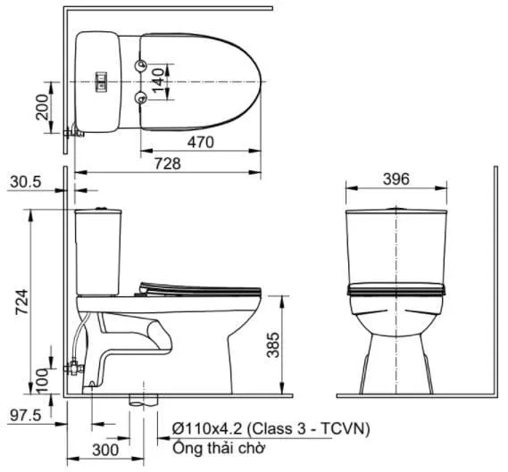 Bàn cầu 2 khối Inax C-514VAN