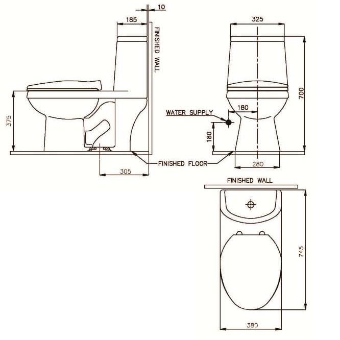 bản vẽ kỹ thuật Bàn cầu 1 khối Nahm SVN25006101N01