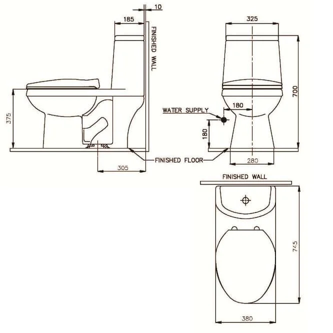 bản vẽ kỹ thuật Bàn cầu 1 khối Nahm SVN25006101N01
