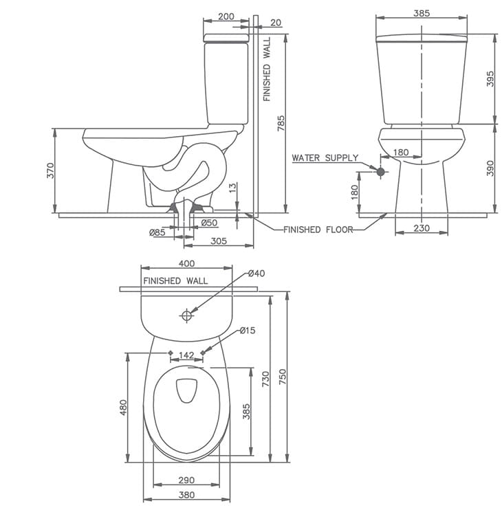 Bản vẽ kỹ thuật Bàn cầu 2 khối Nahm SVP2280S400N01