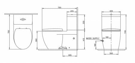 Bản vẽ kỹ thuật Bàn cầu 2 khối Nahm SVP2730S603N01