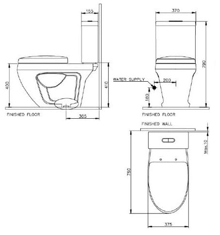 Bản vẽ kỹ thuật Bàn cầu 2 khối Nahm SVP2862S400N01