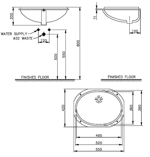 Bản vẽ kỹ thuật Chậu rửa mặt âm bàn Nahm SVW2050550XN01