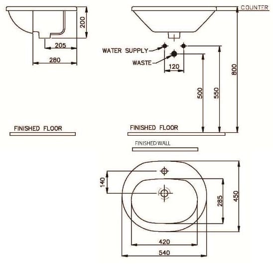 Bản vẽ kỹ thuật Chậu rửa mặt bán âm Nahm SVW27105410N01