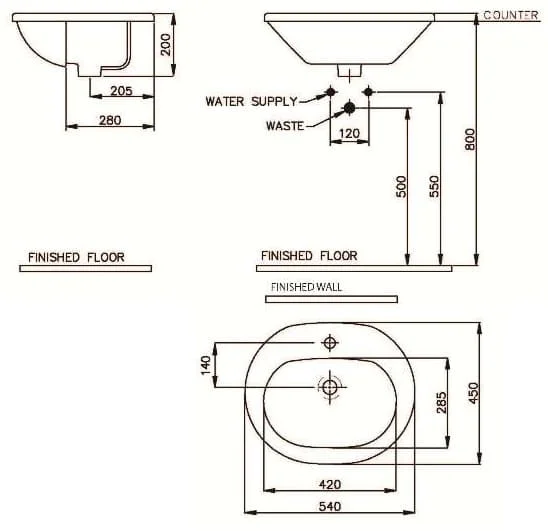 Bản vẽ kỹ thuật Chậu rửa mặt bán âm Nahm SVW27105410N01