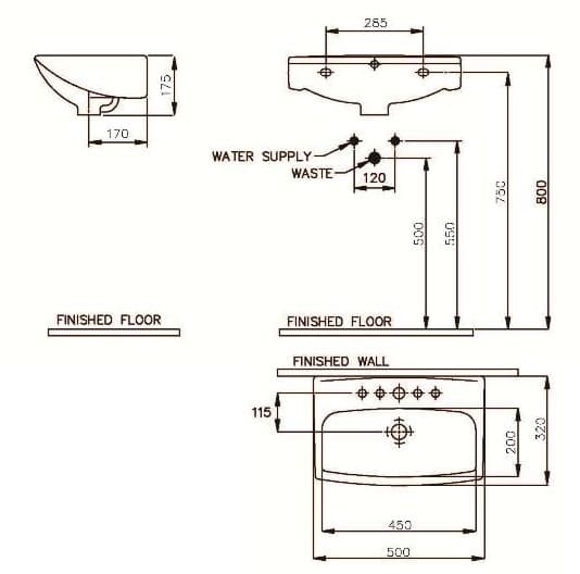 Bản vẽ kỹ thuật Chậu rửa mặt treo tường Nahm SVW2200505XN01
