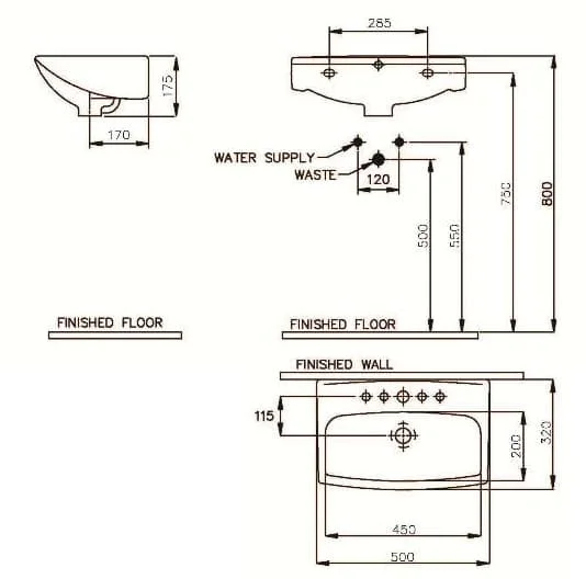 Bản vẽ kỹ thuật Chậu rửa mặt treo tường Nahm SVW2200505XN01