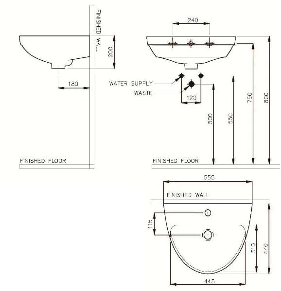 Bản vẽ kỹ thuật Chậu rửa mặt treo tường Nahm SVW20205510N01