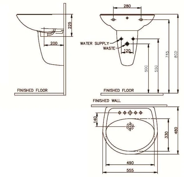 Bản vẽ kỹ thuật Chậu rửa mặt treo tường Nahm SVW2100505XN01