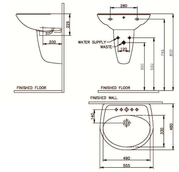 Bản vẽ kỹ thuật Chậu rửa mặt treo tường Nahm SVW2100565XN01