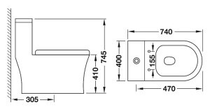 bản vẽ kỹ thuật Bồn cầu 1 khối Hafele SEINE 588.82.413