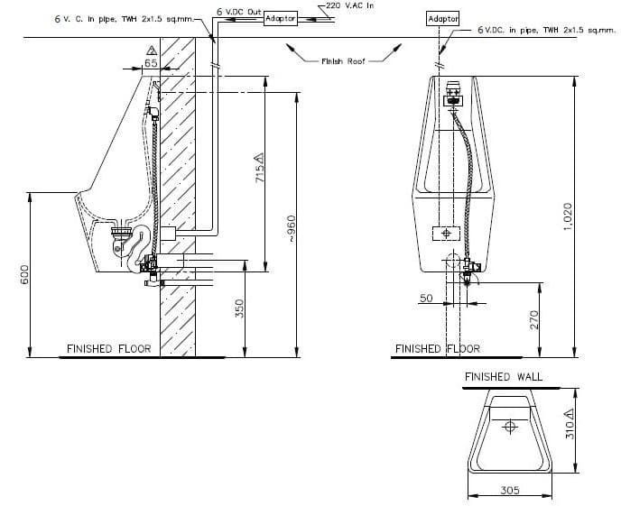 bản vẽ kỹ thuật Bồn tiểu nam cảm ứng Nahm SVU283020U1N01 