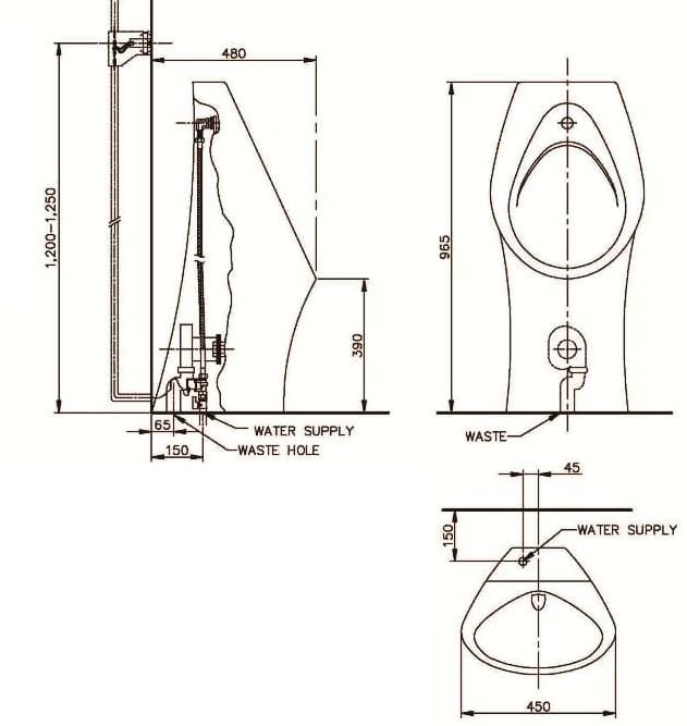 bản vẽ kỹ thuật Bồn tiểu nam đặt sàn Nahm SVU24802000N01 