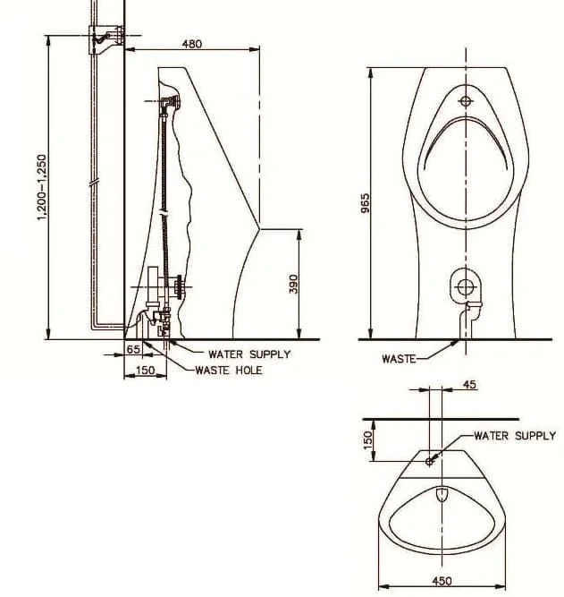 bản vẽ kỹ thuật Bồn tiểu nam đặt sàn Nahm SVU24802000N01 