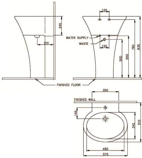 Bản vẽ kỹ thuật Chậu rửa mặt chân dài  Nahm SVP2480WP00N01