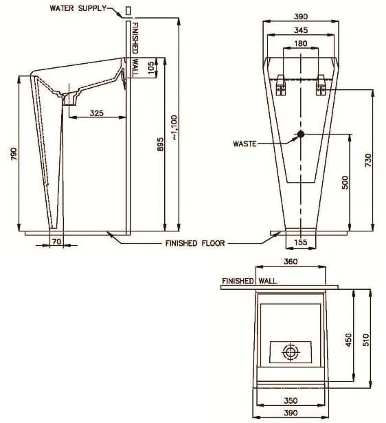 Bản vẽ kỹ thuật Chậu rửa mặt chân dài Nahm SVW2850380AN01