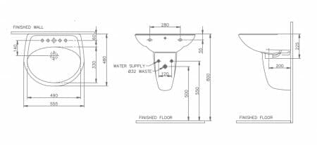 Bản vẽ kỹ thuật Chậu rửa mặt treo tường Nahm SVW2100565XN01 SVH2100W400N01