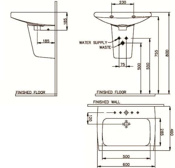 Bản vẽ kỹ thuật Chậu rửa mặt treo tường Nahm SVW2320605XN01 SVH2710W400N01