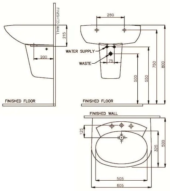 Bản vẽ kỹ thuật Chậu rửa mặt treo tường Nahm SVW27106030N01 SVH2710W400N01