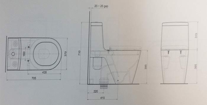 bản vẽ kỹ thuật Bồn cầu 1 khối Hafele 588.64.400