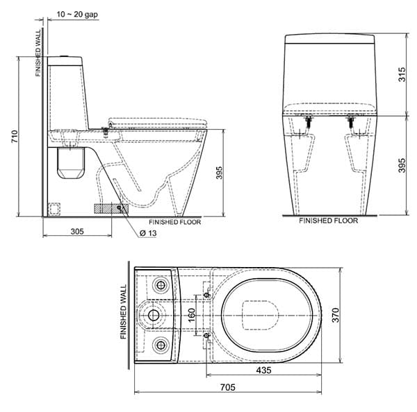 bản vẽ kỹ thuật Bồn cầu 1 khối Hafele Saturn 588.64.403