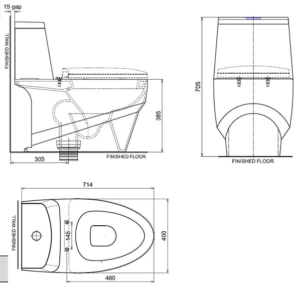 bản vẽ kỹ thuật Bồn cầu 1 khối Hafele Saturn 588.64.460 