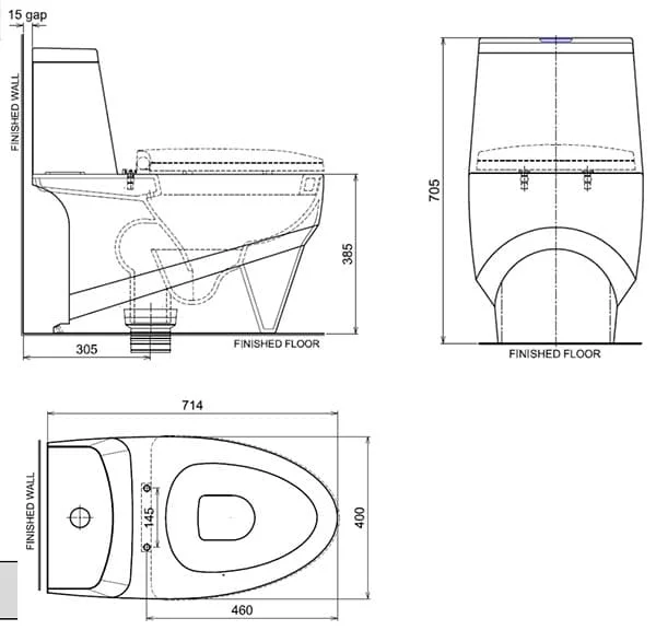 bản vẽ kỹ thuật Bồn cầu 1 khối Hafele Saturn 588.64.460 