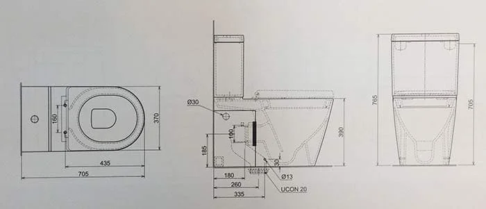 bản vẽ kỹ thuậtBồn cầu 1 khối Hafele KAPPA 588.84.401