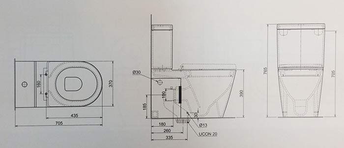 bản vẽ kỹ thuật Bồn cầu 2 khối Hafele 588.64.401