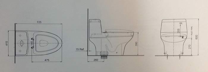 bản vẽ kỹ thuật Bồn cầu 2 khối Hafele 588.64.420