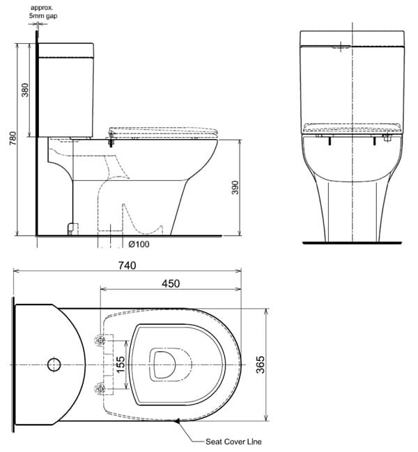 bản vẽ kỹ thuật Bồn cầu 2 khối Hafele Saturn 588.64.490