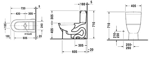 Bản vẽ kỹ thuật Bồn cầu 1 khối nắp êm Duravit 588.45.480