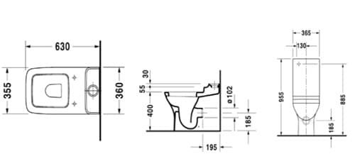 Bản vẽ kỹ thuật Bồn cầu 2 khối nắp êm Duravit 588.45.401