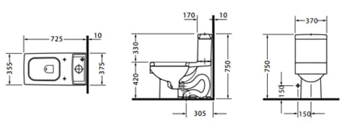 Bản vẽ kỹ thuật Bồn cầu 2 khối nắp êm Duravit 588.45.430