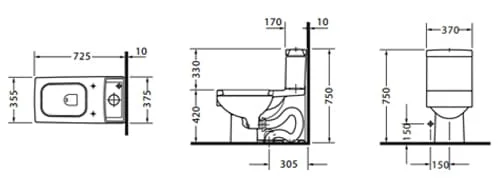 Bản vẽ kỹ thuật Bồn cầu 2 khối nắp êm Duravit 588.45.430