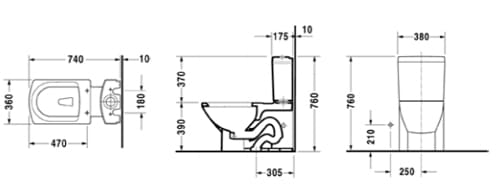 Bản vẽ kỹ thuật Bồn cầu 2 khối nắp êm Duravit 588.45.460