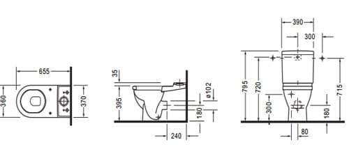 Bản vẽ kỹ thuật Bồn cầu 2 khối nắp êm Duravit 588.45.472