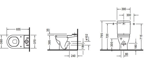 Bản vẽ kỹ thuật Bồn cầu 2 khối nắp êm Duravit 588.45.472