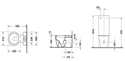 Bản vẽ kỹ thuật Bồn cầu 2 khối nắp êm Duravit 588.45.475