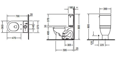 Bản vẽ kỹ thuật Bồn cầu 2 khối nắp êm Duravit 588.45.476
