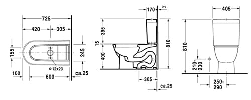 Bản vẽ kỹ thuật Bồn cầu 2 khối nắp êm Duravit 588.45.482