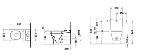 Bản vẽ kỹ thuật Bồn cầu 2 khối nắp êm Duravit 588.45.540