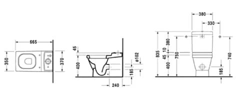 Bản vẽ kỹ thuật Bồn cầu 2 khối nắp êm Duravit 588.45.540