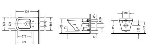 bản vẽ kỹ thuật Bồn cầu treo tường nắp êm Duravit 588.45.440