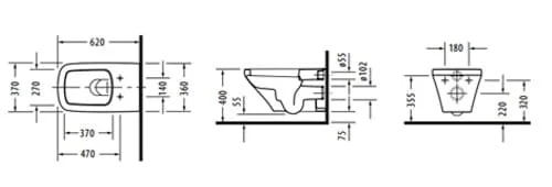 bản vẽ kỹ thuật Bồn cầu treo tường nắp êm Duravit 588.45.440